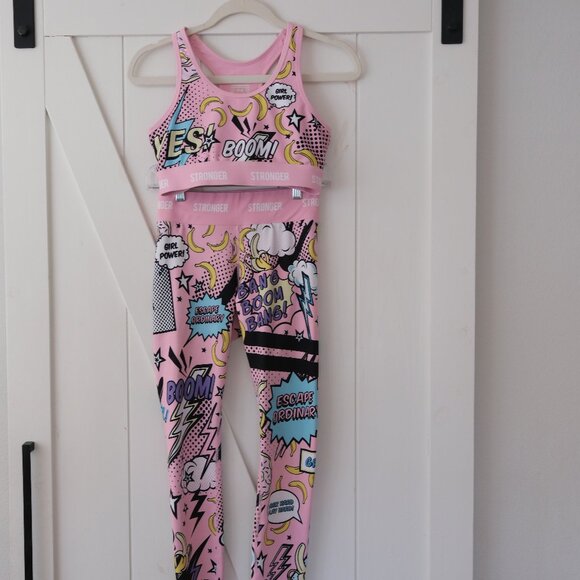 Stronger Pants - Stronger Pink Comic Book Print Sports bra and leggings Size S/M